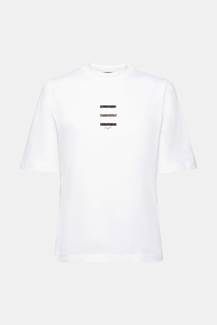 Camiseta con aplicaciones de piedras brillantes, WHITE, detail image number 6