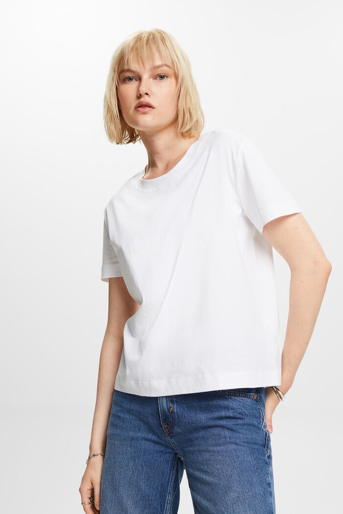 Camiseta de algodón con cuello redondo, WHITE, detail image number 0