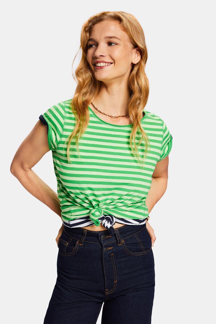 Camiseta de rayas con borde enrollado, GREEN, detail image number 0