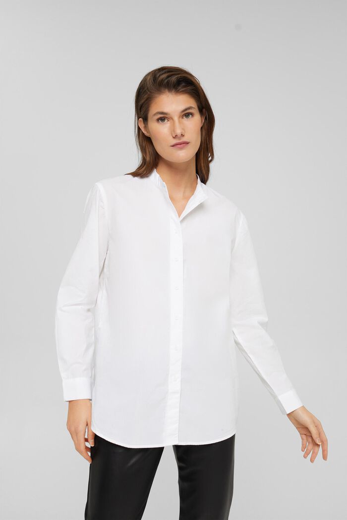 Blusa camisera con cuello mao, algodón ecológico, WHITE, detail image number 0