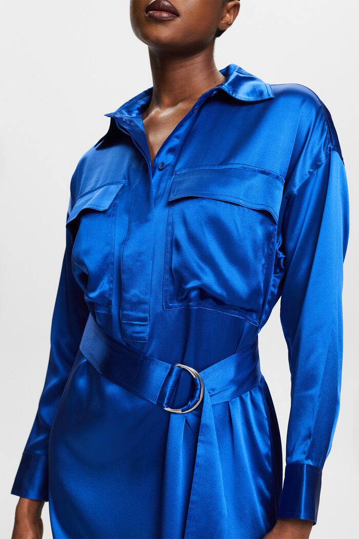 Vestido midi de seda con cinturón, BRIGHT BLUE, detail image number 3