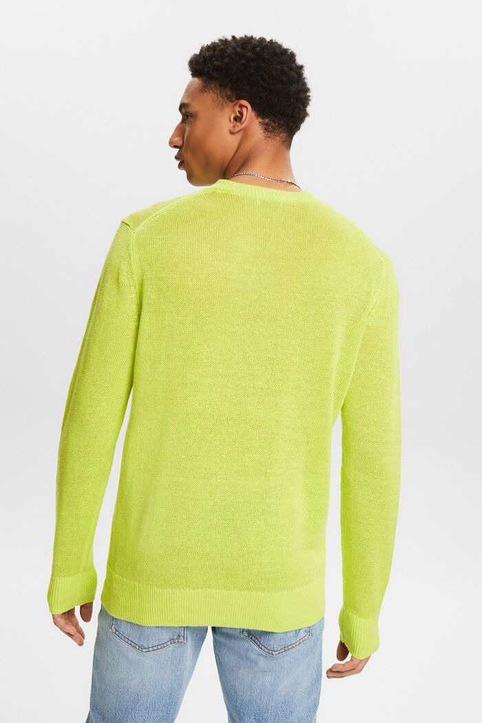 Jersey de lino con cuello redondo, LIME GREEN, detail image number 2