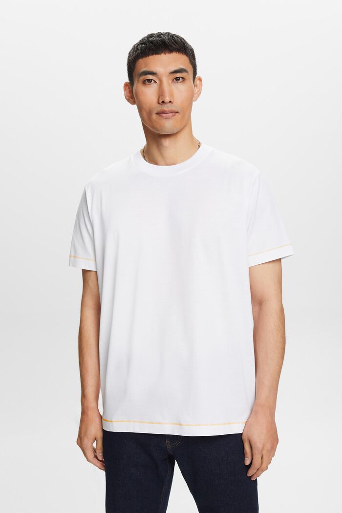 Camiseta de tejido jersey con cuello redondo, 100 % algodón, WHITE, detail image number 0