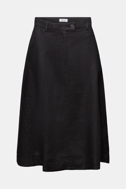 Falda midi de lino en línea A