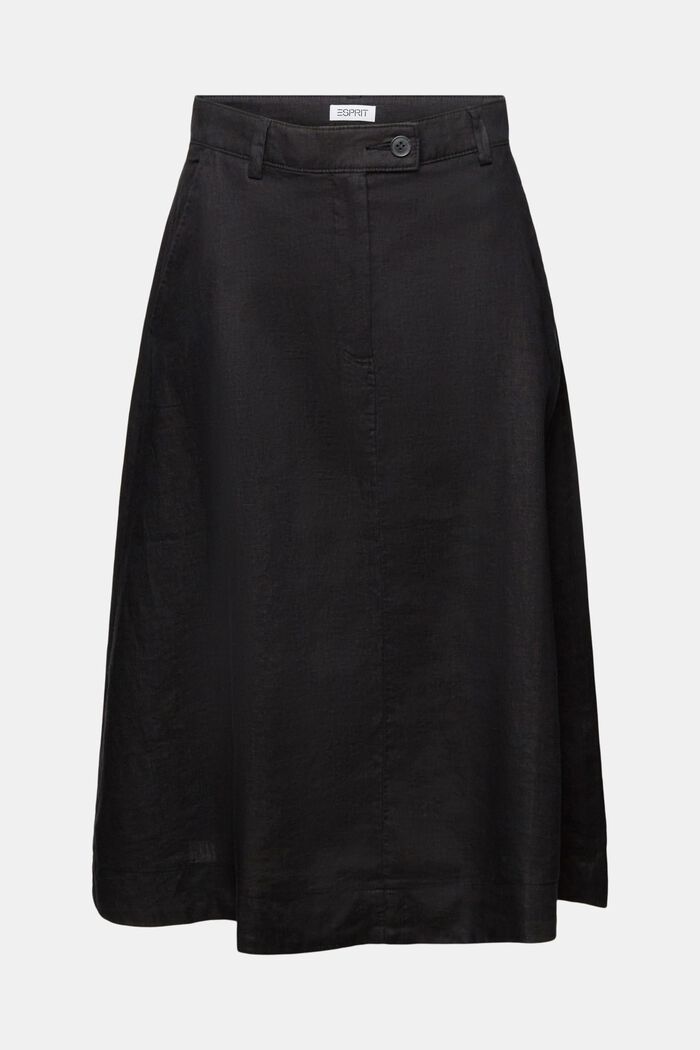 Falda midi de lino en línea A, BLACK, detail image number 6