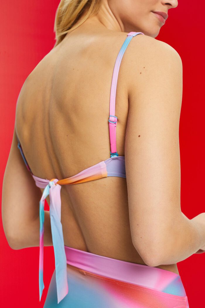 Top de bikini sin aros, con relleno y estilo tie dye, PINK, detail image number 3