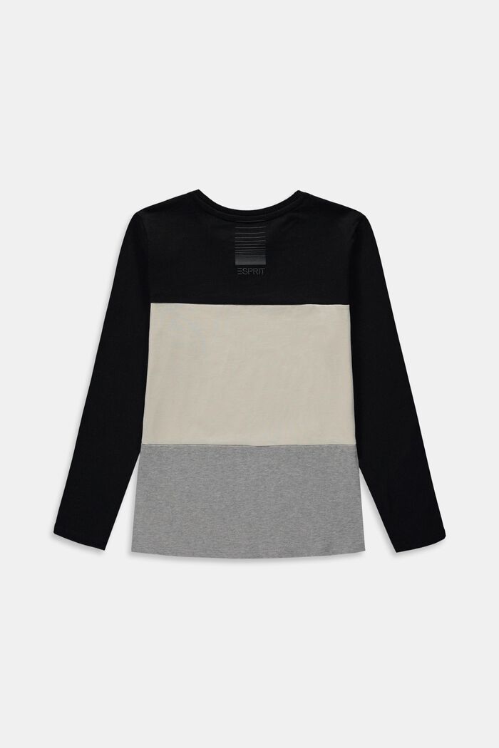 Camiseta de manga larga con bloques de color, 100% algodón, BLACK, detail image number 1