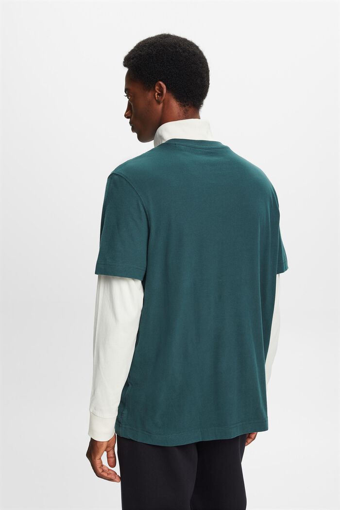 Camiseta de cuello redondo en tejido jersey de algodón, EMERALD GREEN, detail image number 3