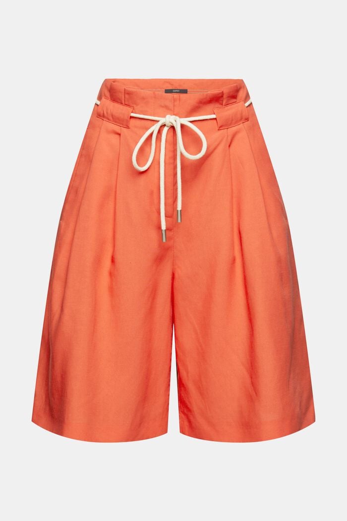 Con lino: pantalones cortos con cordón, CORAL ORANGE, overview