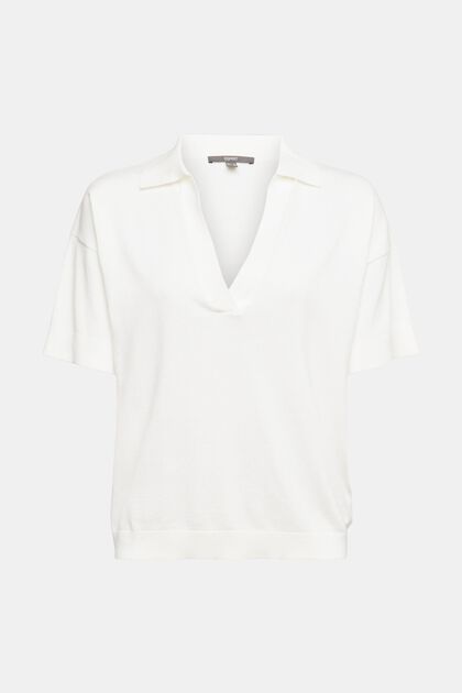 Jersey de manga corta con cuello de polo, OFF WHITE, overview