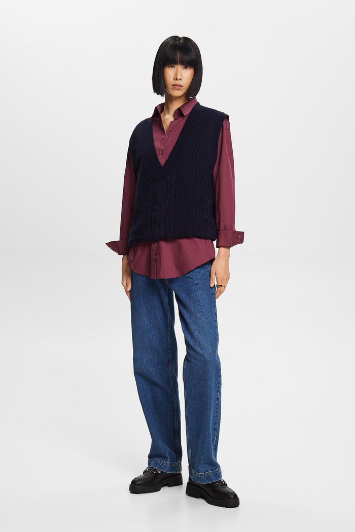 Blusa camisera de popelina, 100% algodón, AUBERGINE, detail image number 1