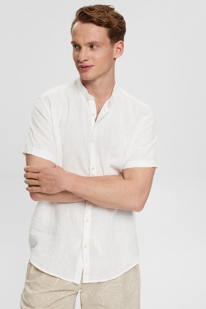Camisa con cuello mao en 100 % lino, WHITE, detail image number 0