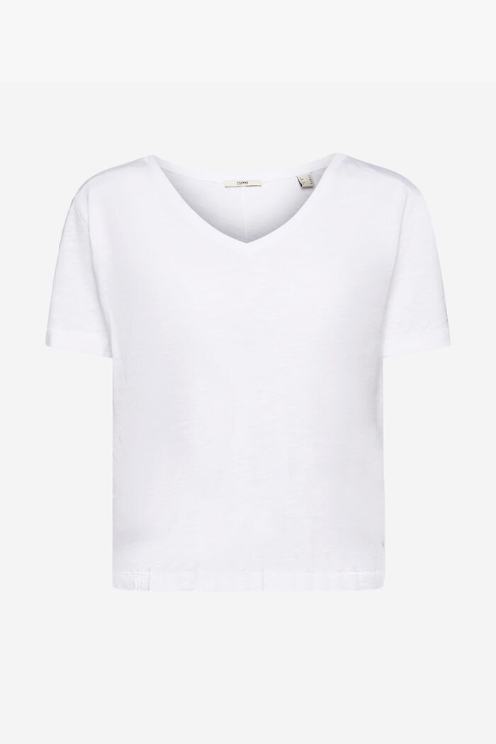 Camiseta de algodón con cuello de pico y costuras decorativas, WHITE, detail image number 6