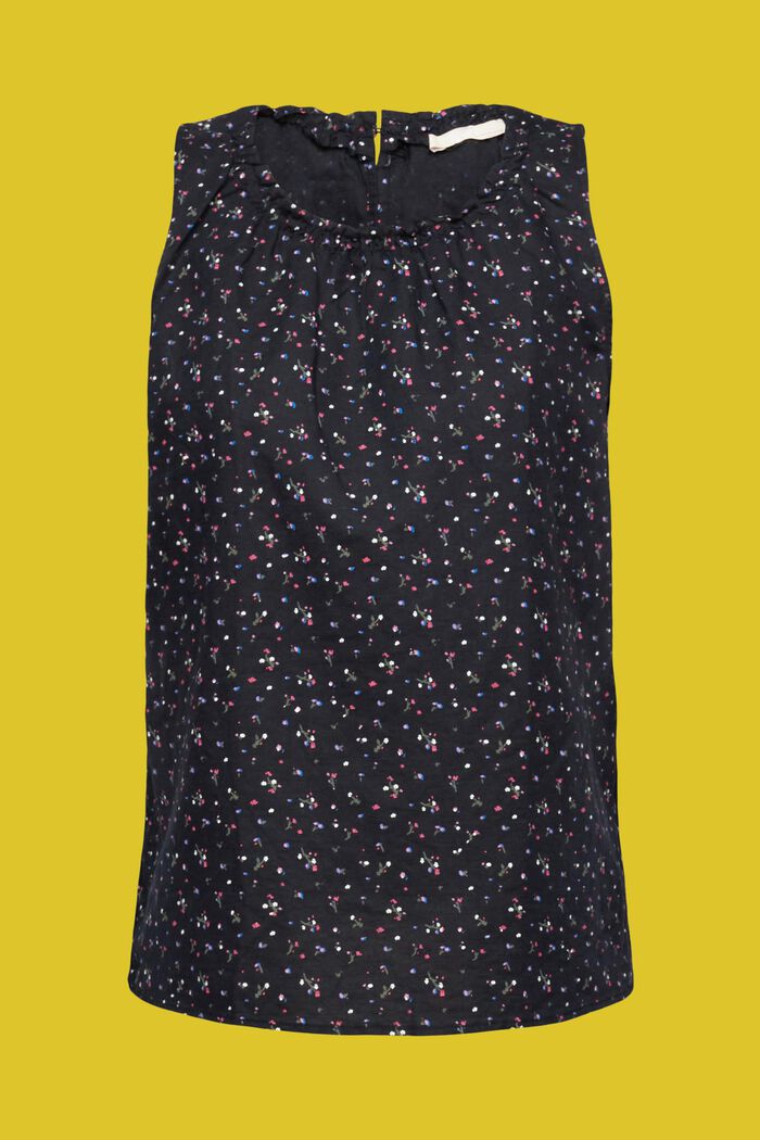 Blusa sin mangas en mezcla de lino con estampado de flores, BLACK, detail image number 6