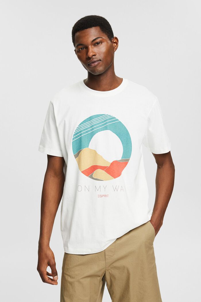 Camiseta confeccionada en algodón ecológico con estampado, OFF WHITE, detail image number 0