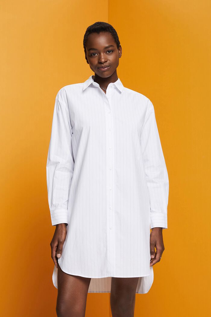 Vestido camisero de raya diplomática, 100% algodón, WHITE, detail image number 0