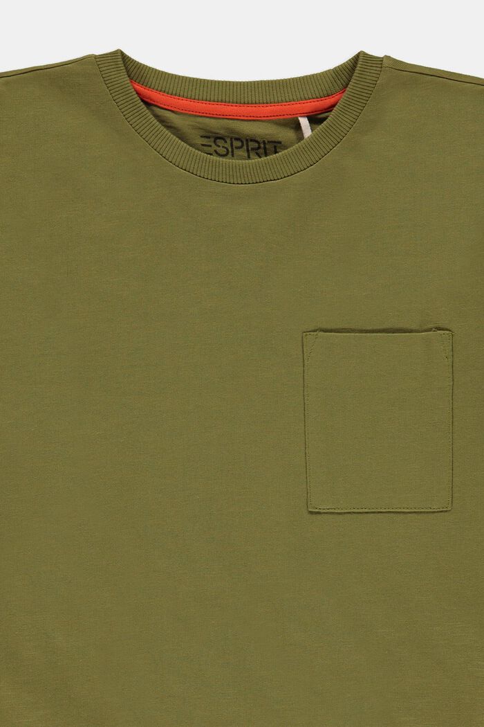 Camiseta de manga larga con bolsillo en el pecho, 100% algodón