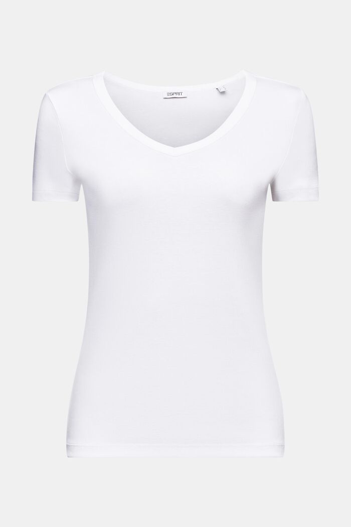 Camiseta de algodón con cuello en pico, WHITE, detail image number 6