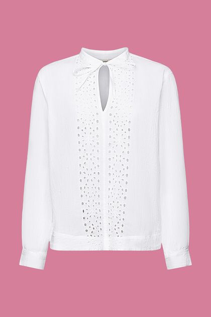 Blusa bordada de algodón, WHITE, overview