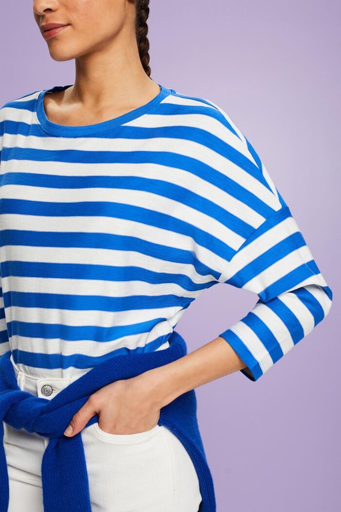 Camiseta de algodón a rayas, BRIGHT BLUE, detail image number 2