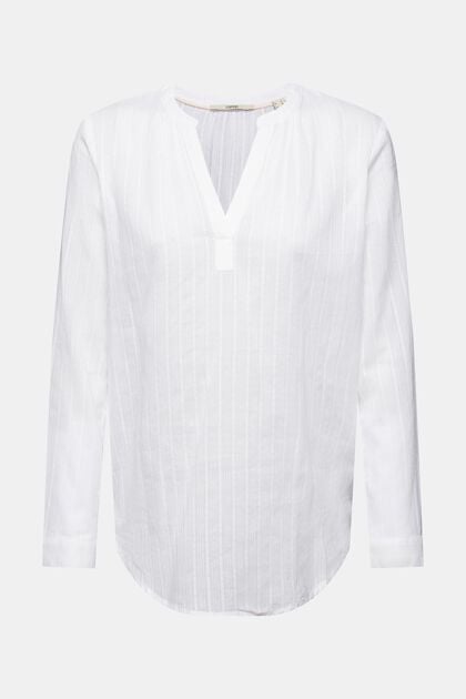 Blusa de algodón con cuello en pico, WHITE, overview