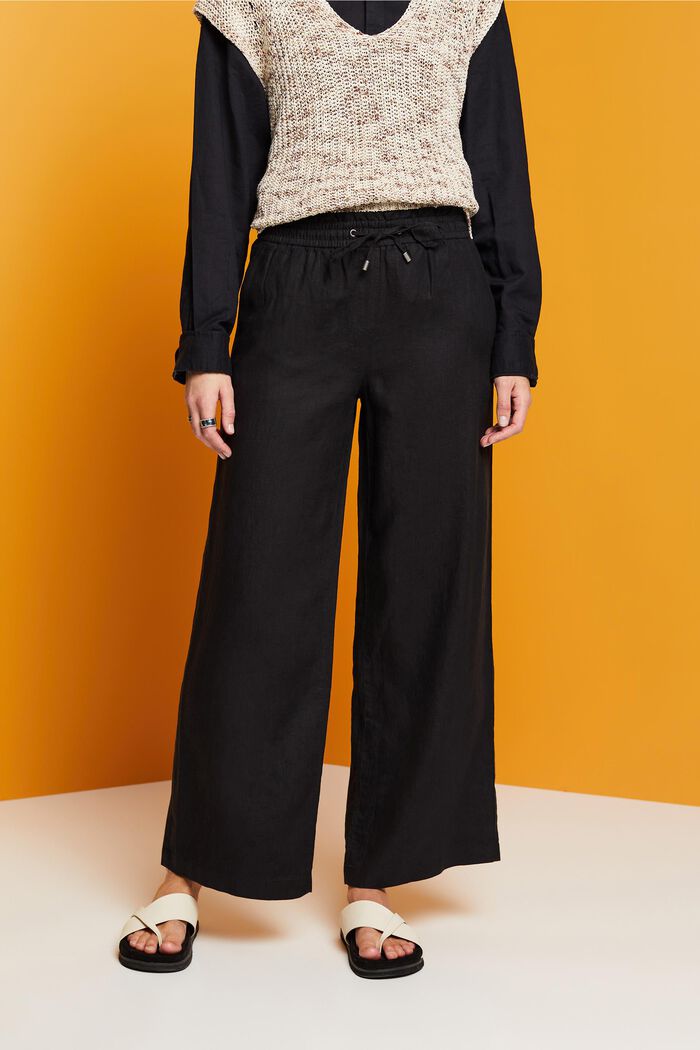 Pantalones de lino de corte ancho, BLACK, detail image number 0