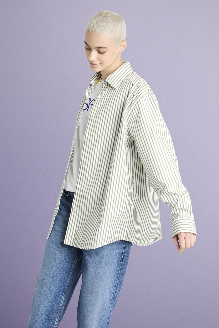 Camisa de popelina de algodón con diseño a rayas, LIGHT KHAKI, detail image number 0
