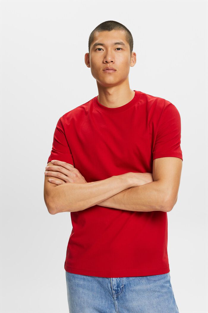 Camiseta de cuello redondo en tejido jersey de algodón Pima, DARK RED, detail image number 4