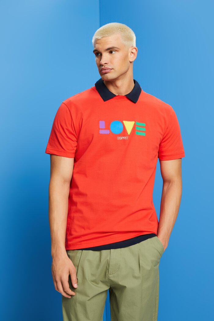 Camiseta de algodón ecológico con estampado geométrico, ORANGE RED, detail image number 0