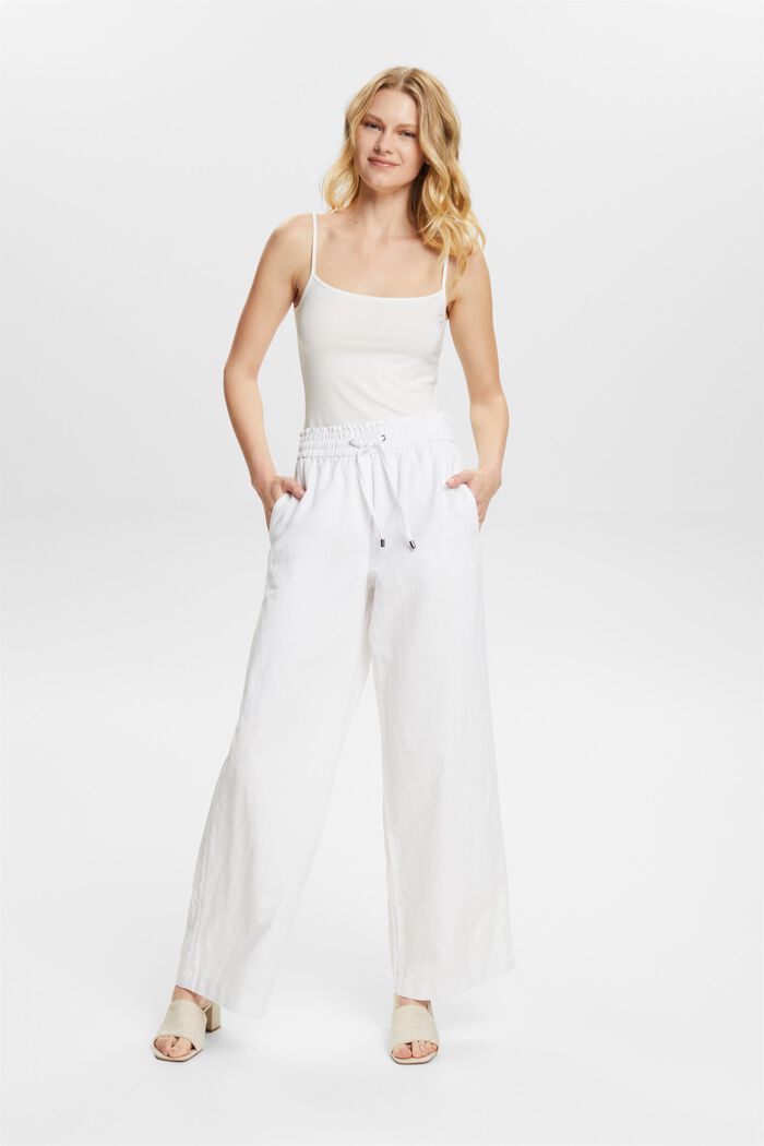 Pantalones de algodón y lino, WHITE, detail image number 5