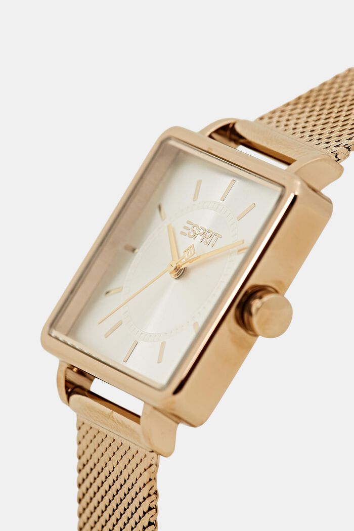 Reloj rectangular con pulsera milanesa, GOLD, detail image number 1