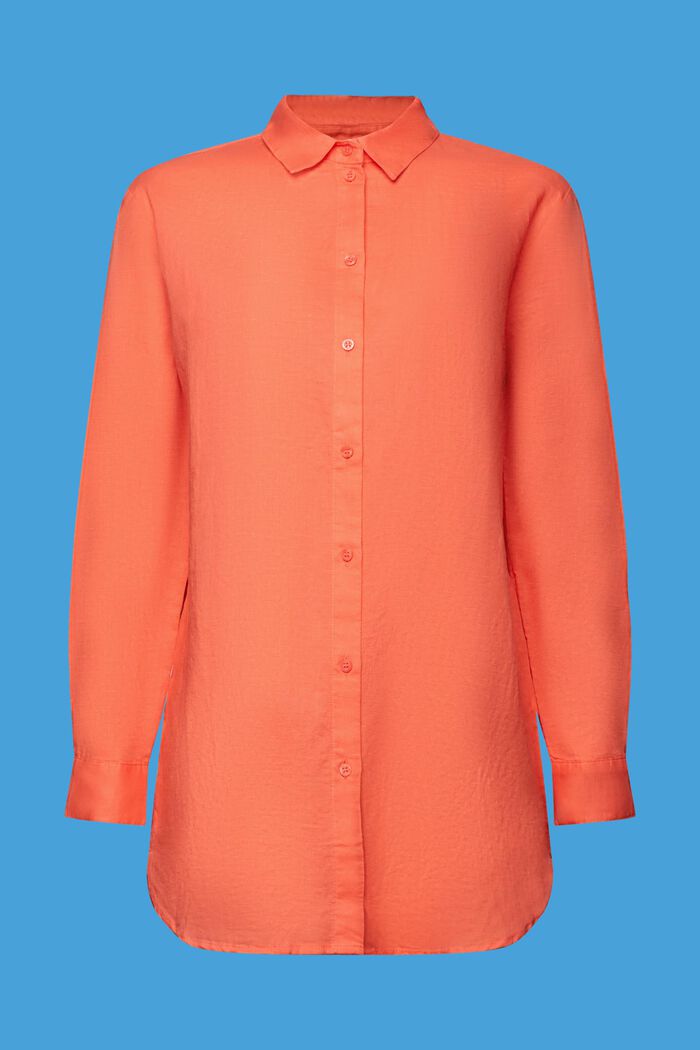 Camisa en mezcla de algodón y lino, CORAL ORANGE, detail image number 7