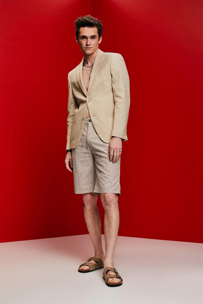 Pantalón corto estilo chino a rayas, mezcla de lino y algodón, BEIGE, detail image number 7