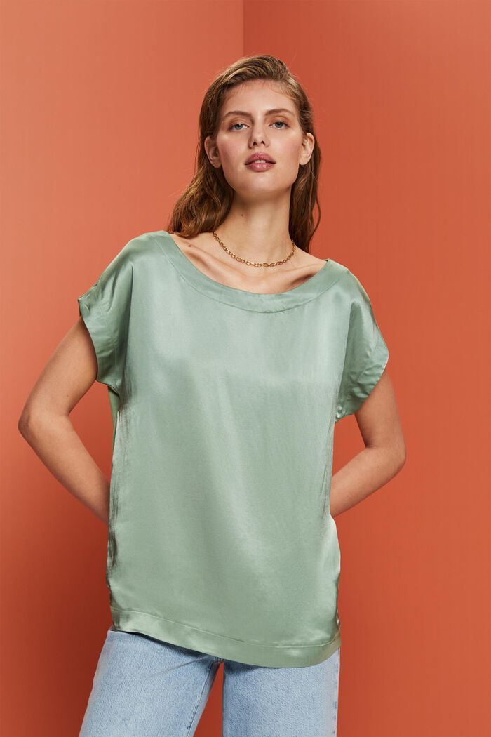Camiseta con combinación de tejidos, LENZING™ ECOVERO™, PALE KHAKI, detail image number 0