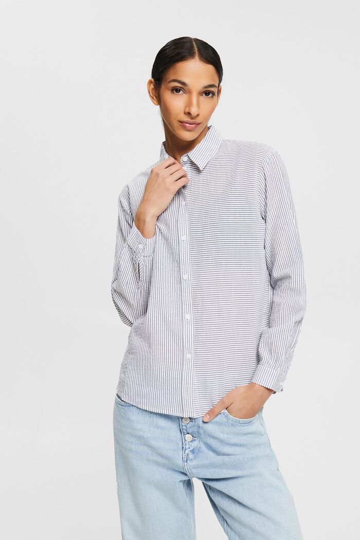 Blusa camisera con rayas, 100% algodón, WHITE, detail image number 0