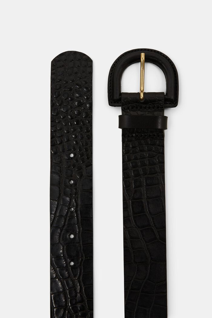 Cinturón de piel con textura de piel de cocodrilo, BLACK, detail image number 1