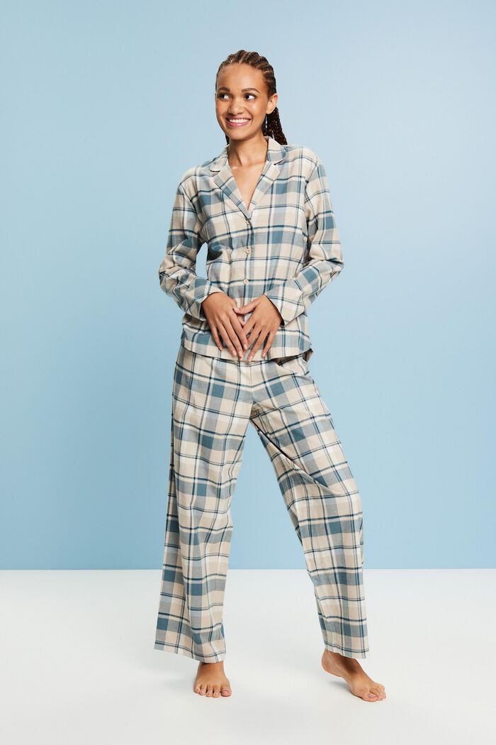 Conjunto de pijama a cuadros de franela, NEW TEAL BLUE, detail image number 1