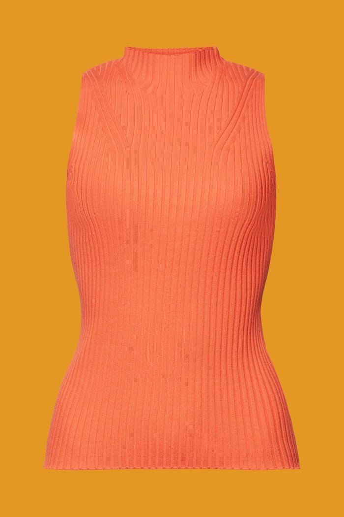 Jersey de canalé sin mangas, mezcla de lino, CORAL ORANGE, detail image number 6