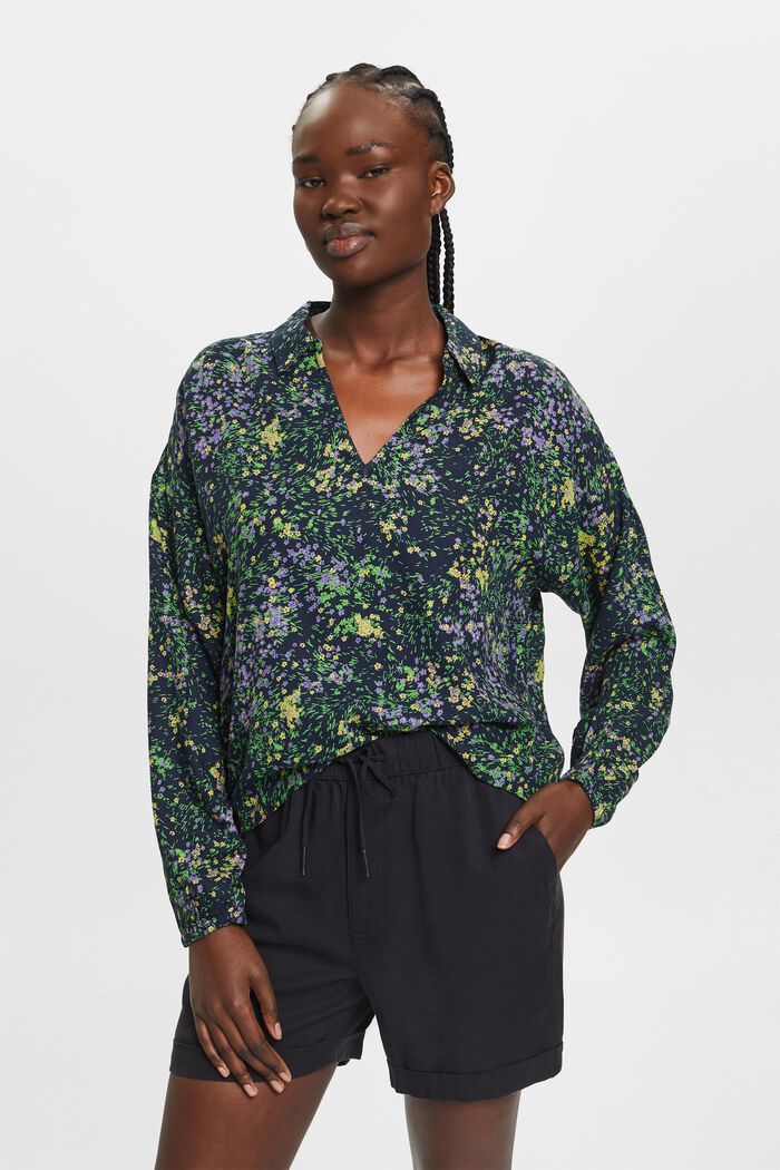 Blusa de algodón con estampado floral, NAVY, detail image number 0