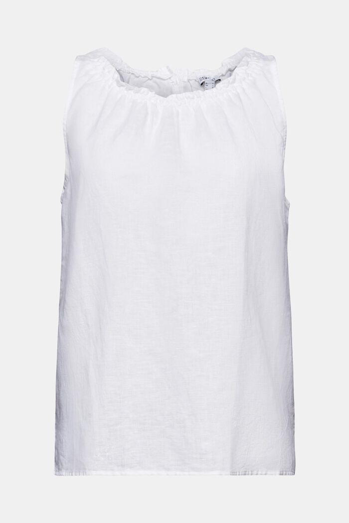 Blusa fruncida sin mangas en lino y algodón, WHITE, detail image number 5