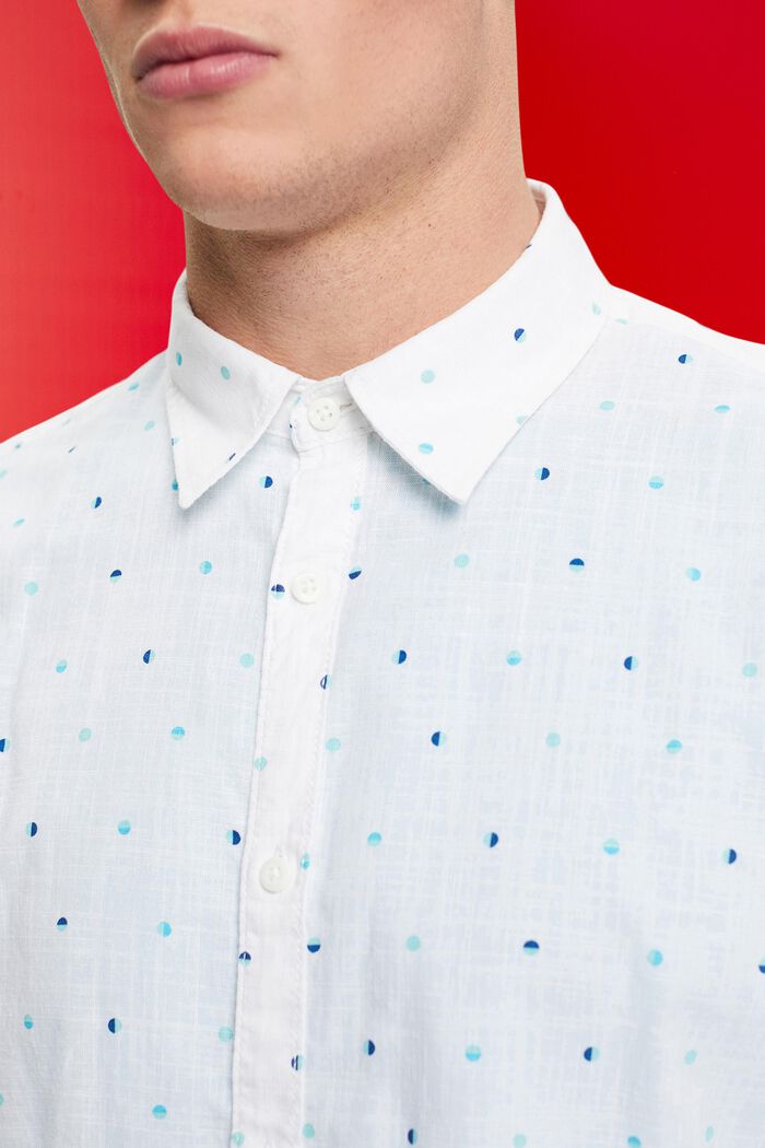 Camisa flameada de algodón con estampado de lunares, WHITE, detail image number 2