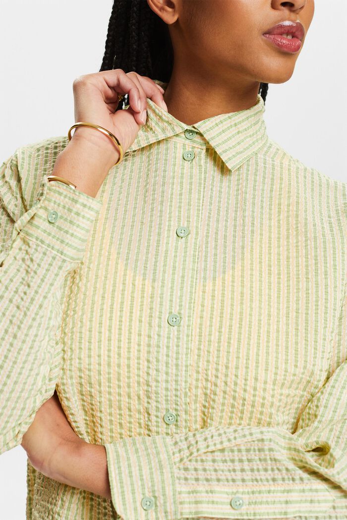 Blusa camisera de rayas con efecto arrugado, LIGHT GREEN, detail image number 3