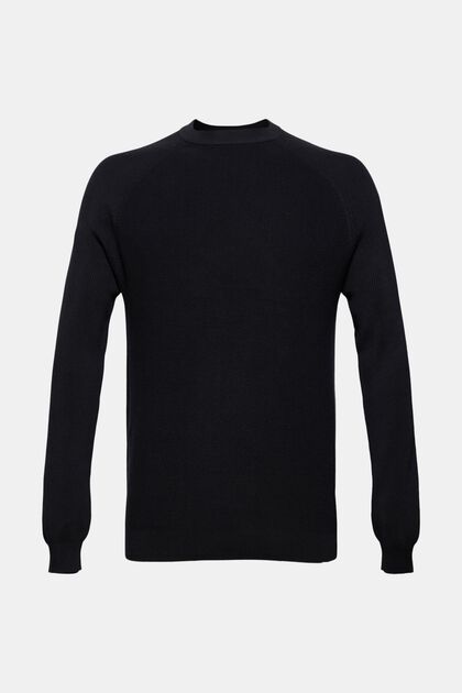 Jersey de cuello redondo, 100% algodón, BLACK, overview