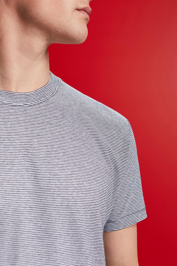 Camiseta de punto a rayas, mezcla de algodón y lino, NAVY, detail image number 2