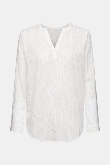 Blusa con tejido dobby y estampado floral, OFF WHITE, overview