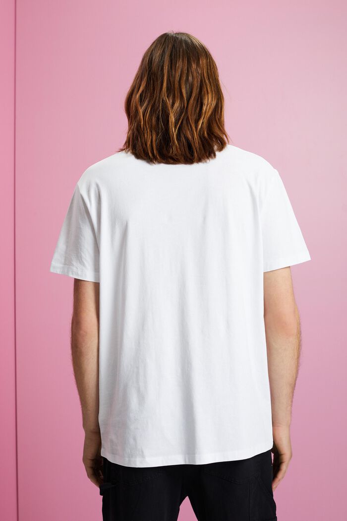 Camiseta de algodón sostenible con estampado en el pecho, WHITE, detail image number 3