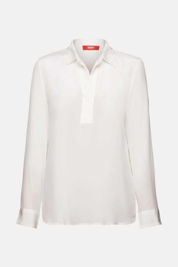 Blusa de seda con cuello en pico, OFF WHITE, detail image number 6