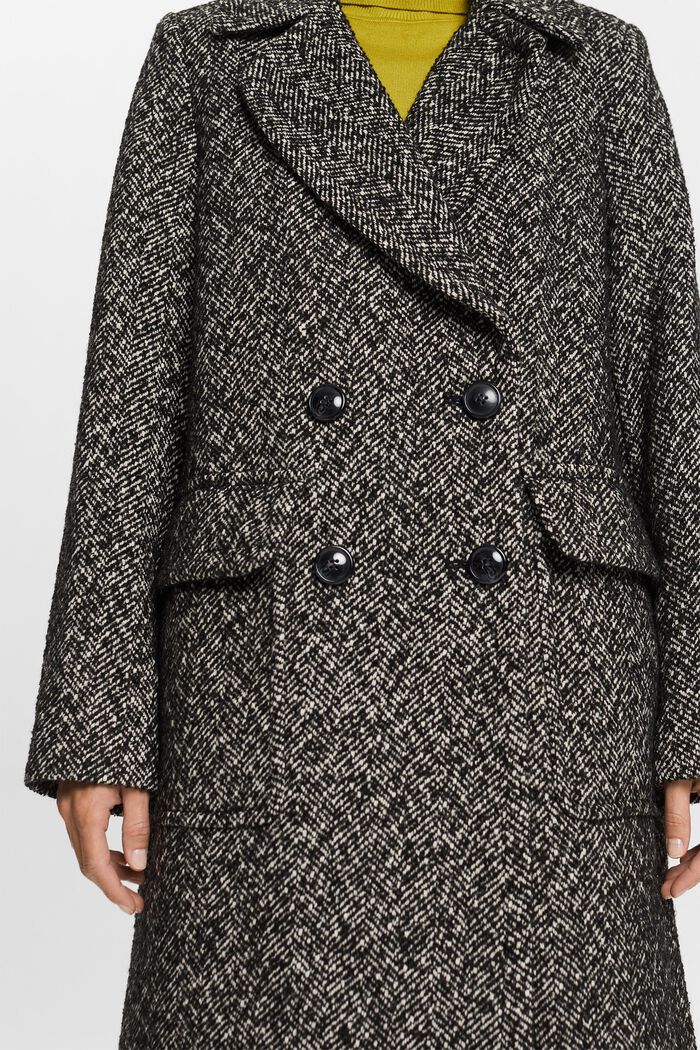 Abrigo en mezcla de lana con diseño de espiga, BLACK, detail image number 1