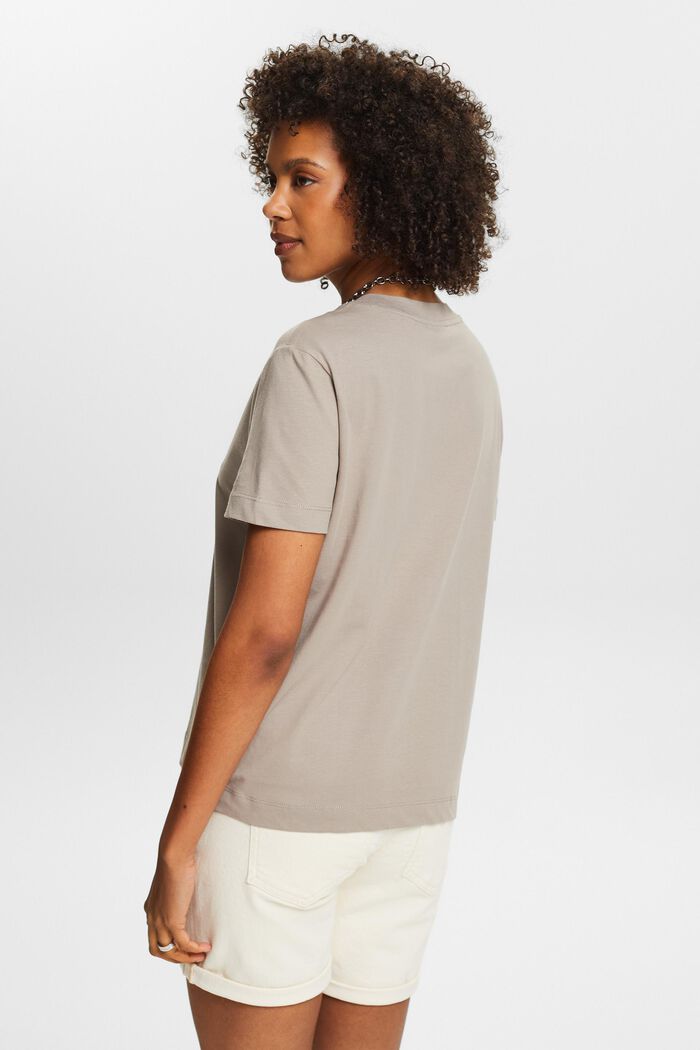 Camiseta de algodón con cuello redondo, LIGHT TAUPE, detail image number 3