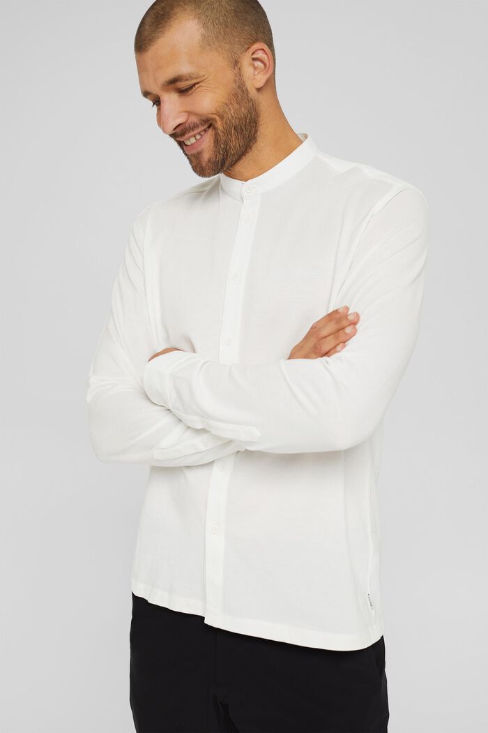 Camiseta de manga larga de piqué, algodón ecológico mercerizado, OFF WHITE, detail image number 0
